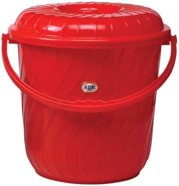 Jai Shoppee Plastic Storage Bucket with Lid – 10 LTR (Red)