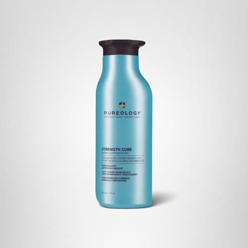 PUREOLOGY STRENGTH CURE SHAMPOO – FOR DAMAGED OR COLOR TREATED HAIR, HAIR STRENGTHENING & PREVENTS BREAKAGE, SEALS SPLIT ENDS, VEGAN & SULFATE-FREE, 9 FL OZ