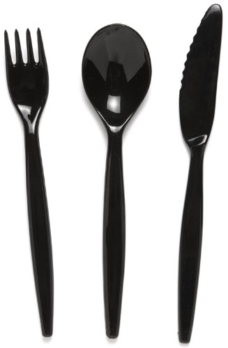 Harfield Polycarbonate Plastic Cutlery Set Black 20cm (x4 Sets) Reusable Virtually Unbreakable