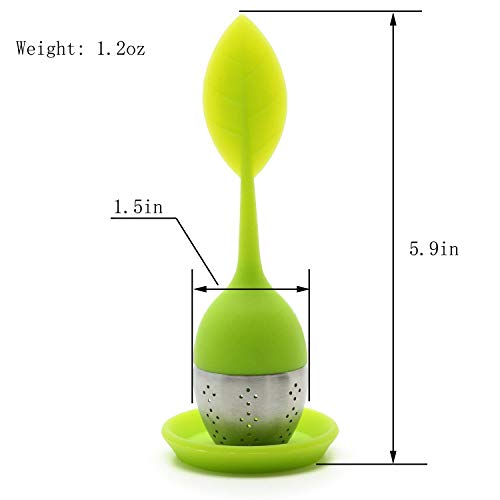 CHuangQi (Set of 2) Tea Infuser Leaf Strainer Handle with Steel Ball Silicone Leaf Lid, Green - Thumbnail 4