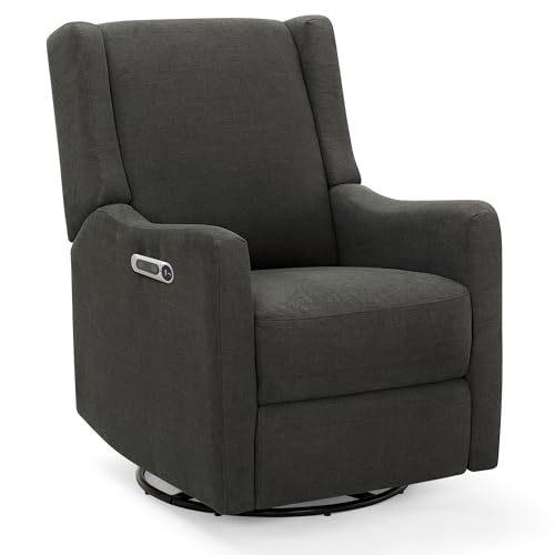 Delta Children Mercer Electronic Power Recliner and Swivel Glider with USB Port in LiveSmart Performance Fabric - Water Repellent & Stain Resistant, Dark Grey