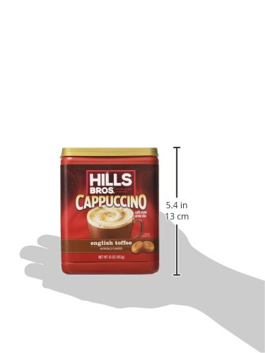 HILLS BROS. INSTANT CAPPUCCINO MIX, ENGLISH TOFFEE (16 OZ, PACK OF 1) – CONVENIENT AND VERSATILE, INSTANT HOT OR ICED COFFEE, FROTHY & RICH ENGLISH TOFFEE FLAVOR – JUST ADD WATER