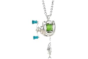 Fishing Reel Necklace for Men and Women, Miniature Fishing Gear Pendant with Rotating Handle & Moving Line Guide Decorations 