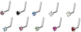20G Surgical Steel 2 mm Cubic Zirconia Crystal L-Shaped Nose Ring *Choose Color*