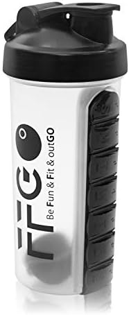 FunFitGO Vivid Protein Shaker Bottle 28oz w/Slide n Lock Vitamins Storage System & Mixer Ball