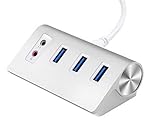 Alcey 3-Port USB 3.0 Portable Aluminum Hub with External Stereo Sound Adapter and 2-Foot USB 3.0 Cable, for iMac, MacBook, MacBook Pro, MacBook Air, Mac Mini, or any PC