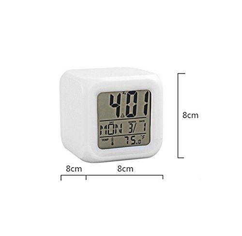genmine Alarm Clock 7 LED Color Change with Temperature, Alarm and Sleeping Function 7 Colors Changing Thermometer Night Glowing Digital Alarm for Bedroom Child