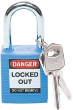 Brady 99556 - Keyed Different Lockout Padlock, Blue, 1-1/2" Vert. Clearance, 1/4" Shackle Dia, Nylon Body