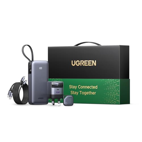UGREEN Power Kit, Includes 20000mAh PD 45W Power Bank, 45W Retractable USB C Charger, Two Type C Cables, FineTrack Smart Finder, Charging Set for iPad/iPhone/Samsung, Suitable for Home,Business,Travel