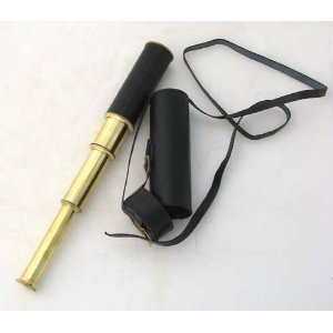 15" handheld brass telescope with leather case - n…