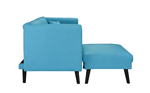 Mid-Century Modern Linen Fabric Futon Sofa Bed, Living Room Sleeper Couch (Sky Blue) - Thumbnail 4