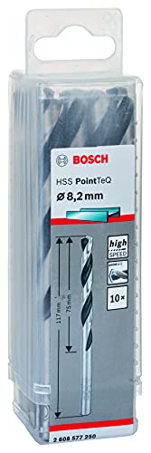 Bosch Accessories 2608577250 HSS PointTeQ (8,2 x 75 x 117 mm) - Set da 10 Pezzi di Punte Elicoidali per Trapano per Metallo, Acciaio, Fusione o Plastica, Grigio (Argento), Ø 8.2 mm