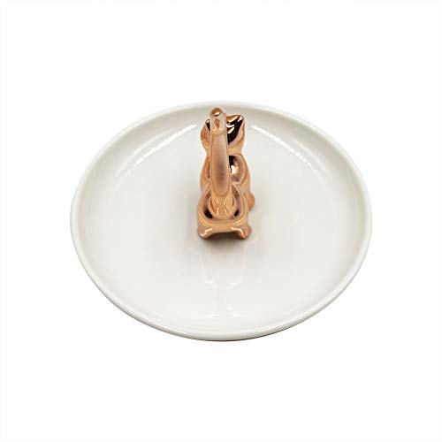 RARITYUS Cute Rose Gold Cat Ring Dish Holder Jewelry Trays Ceramic Trinket Porcelain Ring Holder for Earring Necklace Bracelet Organizer Display