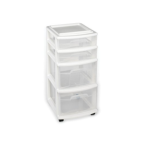 Homz 4-Drawer Storage Cart, 12.5 x 14.2 x 25.5 Inches Casters Included, White