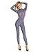 Agoky Women's One Piece See Through Mesh Sheer Long Sleeve Zipper Front Turtleneck Bodystocking Teddy Bodysuit Gray Large