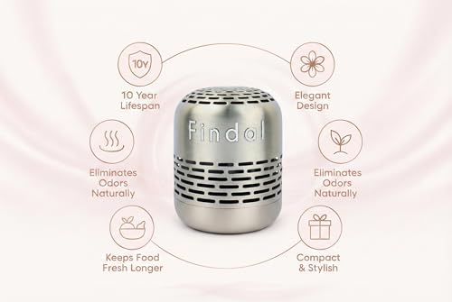 Findal Odor Absorber - Fridge Deodorizer and Odor Remover – Lasts up to 10 Years - Stainless Steel Odor Eliminator – Non-Toxic Air Purifier for Refrigerator, Closet, & Car