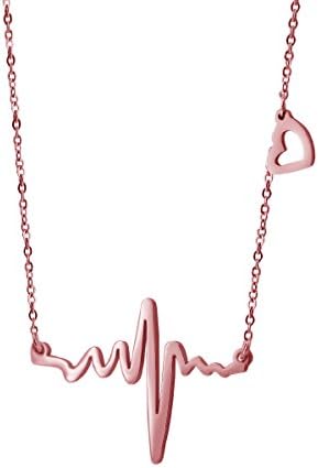 18K Rose Gold Plated Stainless-steel Heart Beat Necklace Girls Womens