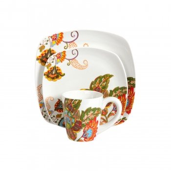 16 Piece Floral Stoneware Dinnerware Set w/ Mugs, Plates & Bowls. Cups Plate & Bowl Sets for Casual / Formal Dinning Room. ON SALE NOW Have Dinner w/ This 16 Pc. Dishware Sets includes Soup Bowl, Side Salad Dish & Mugs. Durable Square Pieces Tableware for any Kitchen Great Glass Serveware Microwave & Dishwasher Safe
