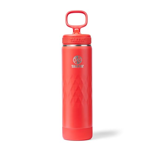 Takeya Sport Insulated Water Bottle with Straw Lid (22 oz, Crimson) - Triple Wa…