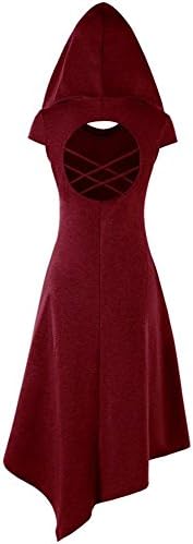 Foshow Womens Halloween Dress Hoodie Criss Cross Medieval Cosplay Asymmetrical Midi Dresses with Hat