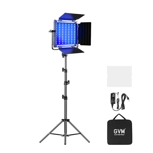 Gvm 800D Rgb Videolicht Panel Mit Stativ Set, 3200K-5600K Led Studiolicht Mit App-Steuerung, Fotografie Dauerlicht 18 Lichteffekt Für Video Youtube Film Konferenzlicht Streaming Film, Cri97+