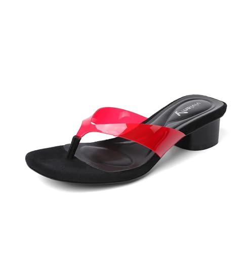 vivianly Women's Low Heel Thong Sandals Square Toe Suede Slip on Sandals, Comfortable Block Heel Flip Flops for Work, Beach, Casual Outings Red Size 8.5 at Amazon