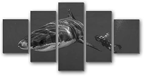 サメとダイバー 動物 白黒 5枚 パネル アートパネル 現代壁の絵 壁掛け部屋飾り背景絵画 キャンバス写真 壁アートしゃしん 木枠付きの完成品 装飾 軽くて取り付けやすい