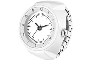 JewelryWe Quartz Casual Finger Watch: Men Women Black Stainless Steel Elastic Strap Round Analog Quartz Watch Unisex Clear an