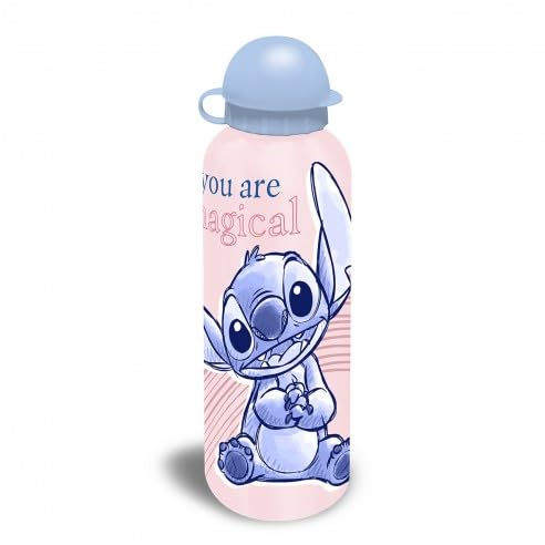 Disney Stitch Kids Water Bottle Aluminium Drinking Bottle with Straw 500ml for School (You are magical Stitch)