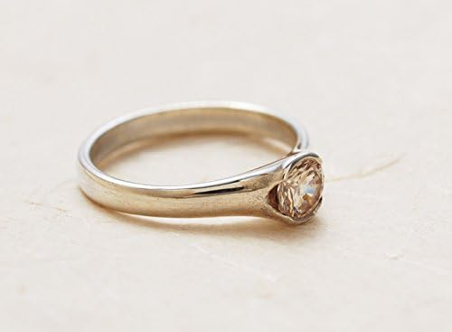 Handmade Champagne Cubic Zirconia Engagement Ring, Made of Sterling Silver