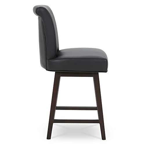 CHITA 26 Inch Counter Height Swivel Bar Stools Set of 2, FSC Certified Modern Upholstered Faux Leather Swivel Barstool Chair with Back, Black