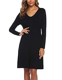 ARANEE - Camisón de algodón para mujer, manga larga, cuello en V, para dormir, con botones