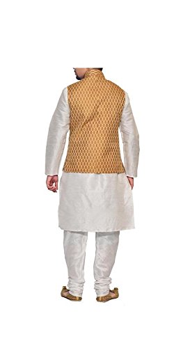 inyour men's silk copper gold waiscoat,white kurta pajama set_inyour-tr3171wcp