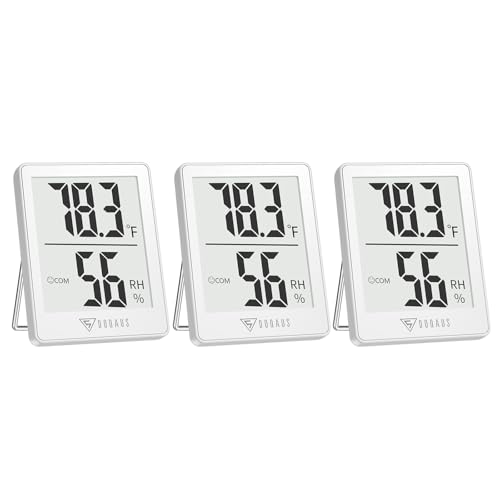 DOQAUS Digital Room Indoor Thermometers, Mini Humidity Meter, Hygrometer Thermometer with Icons, Hygrometer Room Temperature Monitor for Home/Office/Nursery/Baby Room/Greenhouse (White) Pack of 3