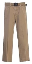 Gioberti Boys Belted Flat Front Twill Pants, Khaki, 5