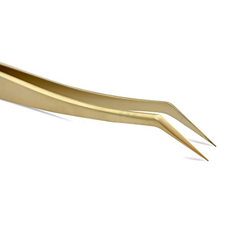 Eyelash Extension Tweezers for Make Fans 3D 4D 5D 6D 8D Volume Lashes Professional Precision Stainless Steel Mega Curved Angled Tips Lashing 45 Degree Tweezer Tools for Eye Lash Extensions Supplies - Thumbnail 3
