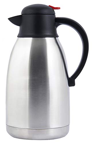 Premium Coffee Carafe Beverage Holder - 68 oz (2L) - Stainless Steel Double Walled with Vacuum Insulation - Keeps Beverages Warm for 12 Hours or Cold for 24 Hours - Easy to Handle - Silver