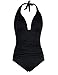 Hilor Women's Plunge Deep V Neck One Piece Swimsuit Halter Bikinis Monokinis Shirred Details