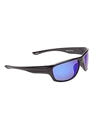 Pescador Eyewear Striper anteojos de sol, Marco Negro, Gray (lente de lentes polarizadas Azul Espejo), Large