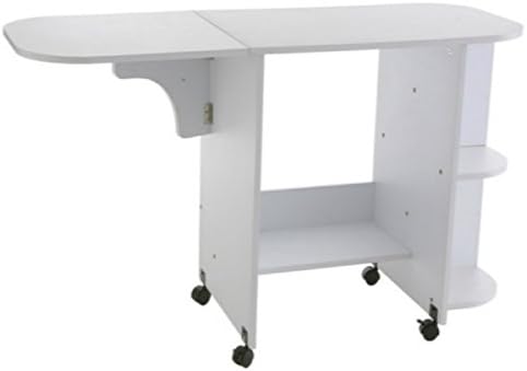 Rolling Sewing Machine Craft Table Drop Leaf White Folding Desk Storage Shelves