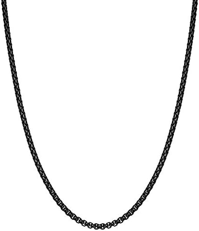 FZTN Jewelry3mm Round Box Chain Necklace Rolo Curb Chain Gun Black/Gold Plated Solid Necklace Shiny Fashion Jewelry for Women Men Boy girl 18" 20" 24"