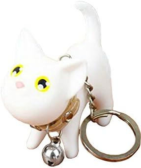 Cute Cat Keychain Suppion Kitten Stainless Steel Key Chain Rings for Handbag (White)