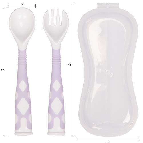 Qshare Baby Utensils Spoons with Travel Safe Case, Toddlers Feeding Training Spoon with Easy Grip and Bendable Function, Perfect Self Feeding Learning Spoons (Set of Purple) - Thumbnail 4