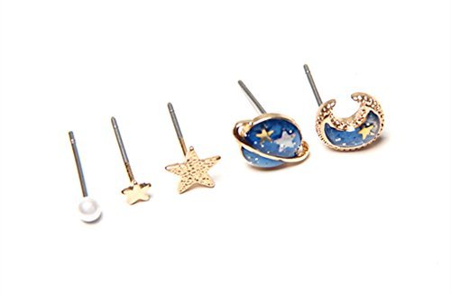 Nuwastone women\'s Mooon & Star & Planet Earring Set (Blue earing)
