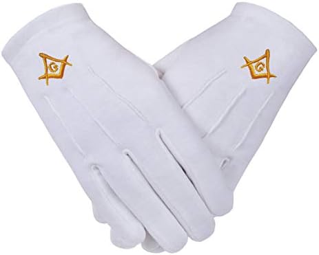 Freemasons Masonic White Cotton Gloves with SC&G in Gold (L-10)