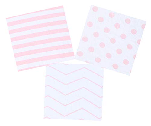 NODNAL CO. Pink Bassinet Fitted Sheet Set 3 Pack 100% Jersey Cotton for Baby Girl - Chevron, Polka Dot and Stripe 160 GSM Sheets