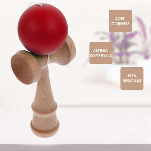 Excefore Wooden Prime Kendama - Cup and Ball Catch Toy for Enhanced Cognitive Skills, Balance, Reflexes, Creativity, and Hand-Eye Coordination - for Beginners (Red)