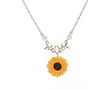 JOYID Sweet Sunflower Pearl Leaf Pendant Necklace Resin Daisy Flower Clavicular Chain Fashion Jewelry for Women