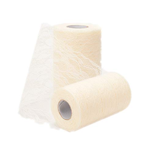Adeeing 6 Inch x 25 Yards Vintage Lace Roll Floral Lace Ribbon for Tutu Skirt Fabric Table Runner Chair Sash DIY Wedding Party Bridal Shower Decorations Gift Bow Craft Milk White - Thumbnail 6