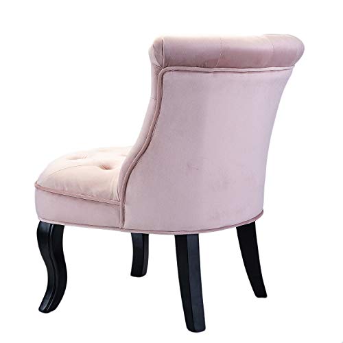 Pink Upholstered Chair/Jane Tufted Velvet Armless Accent Chair with Black Birch Wood Legs